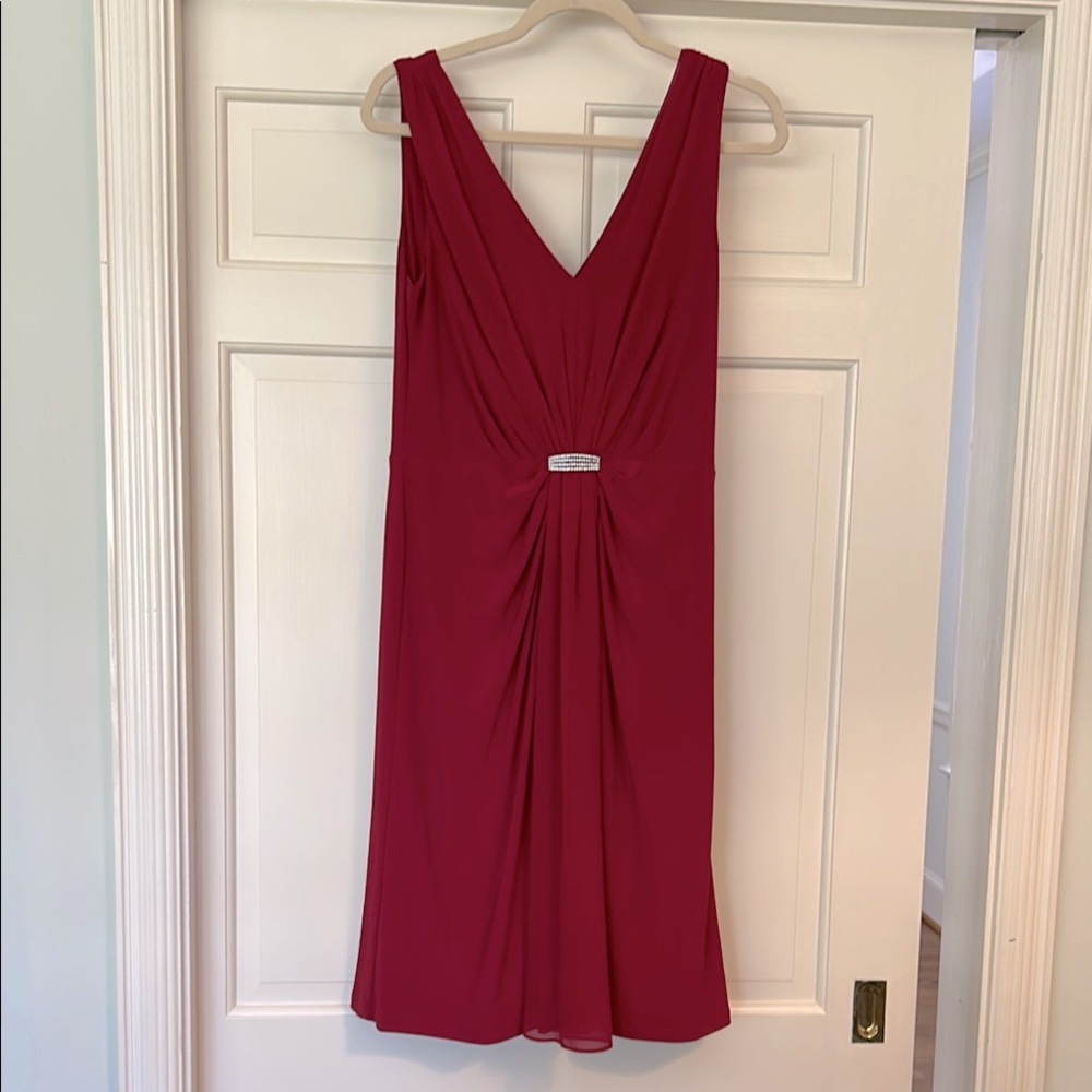 Ralph Lauren Burgundy Red Cocktail Dress Rhinestone Ruched Double V Size 6 EUC